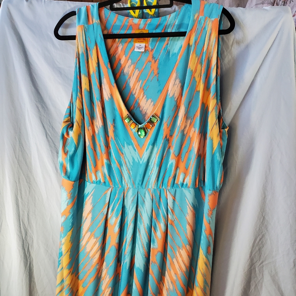 Ruby Red Vibrant Blue and Orange Dress Womens 2X - Picture 3 of 8
